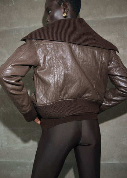 Leather-effect roll-neck jacket
