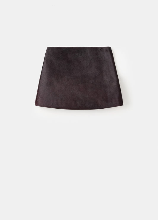 Leather and fur-effect mini-skirt