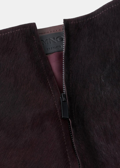 Leather and fur-effect mini-skirt
