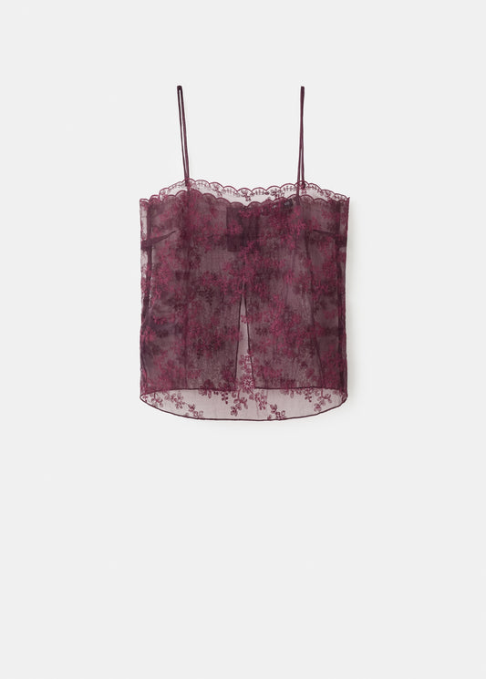 Embroidered sheer top