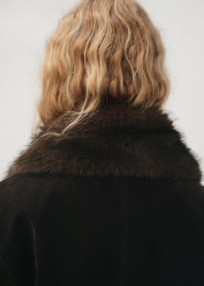 Velvet-finish parka with fur-effect collar
