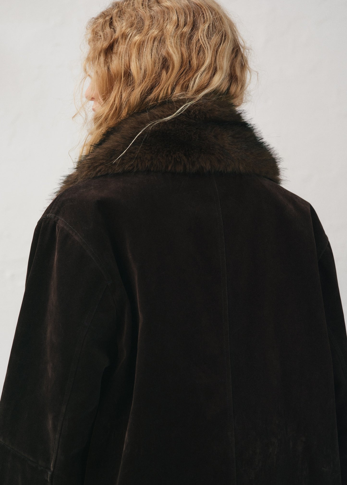 Velvet-finish parka with fur-effect collar