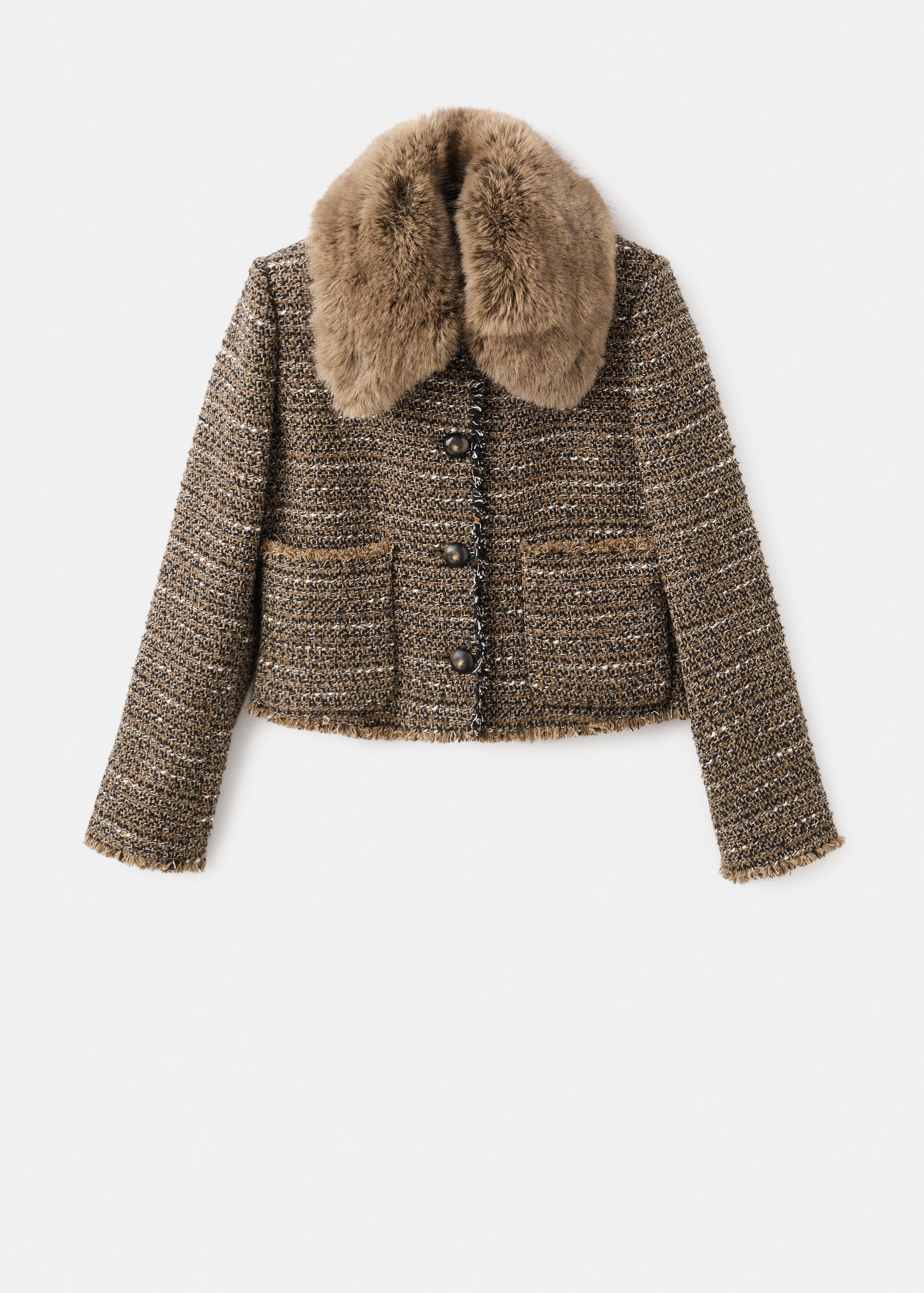 Tweed jacket with fur collar