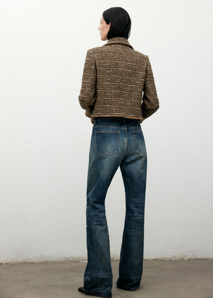 Tweed jacket with fur collar