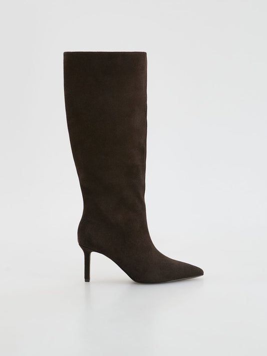 Leather stiletto knee-high boots