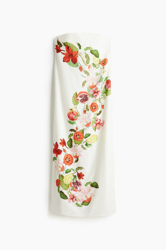 Printed linen-blend dress