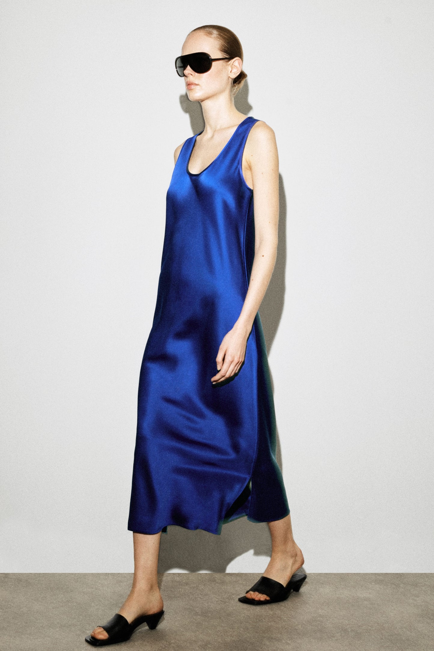 Scoop-Neck Satin Midi Dress