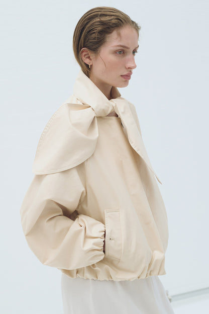 Scarf-collar linen-blend jacket