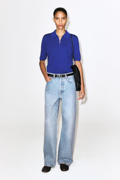 Merino Wool Zip-Up Polo Shirt