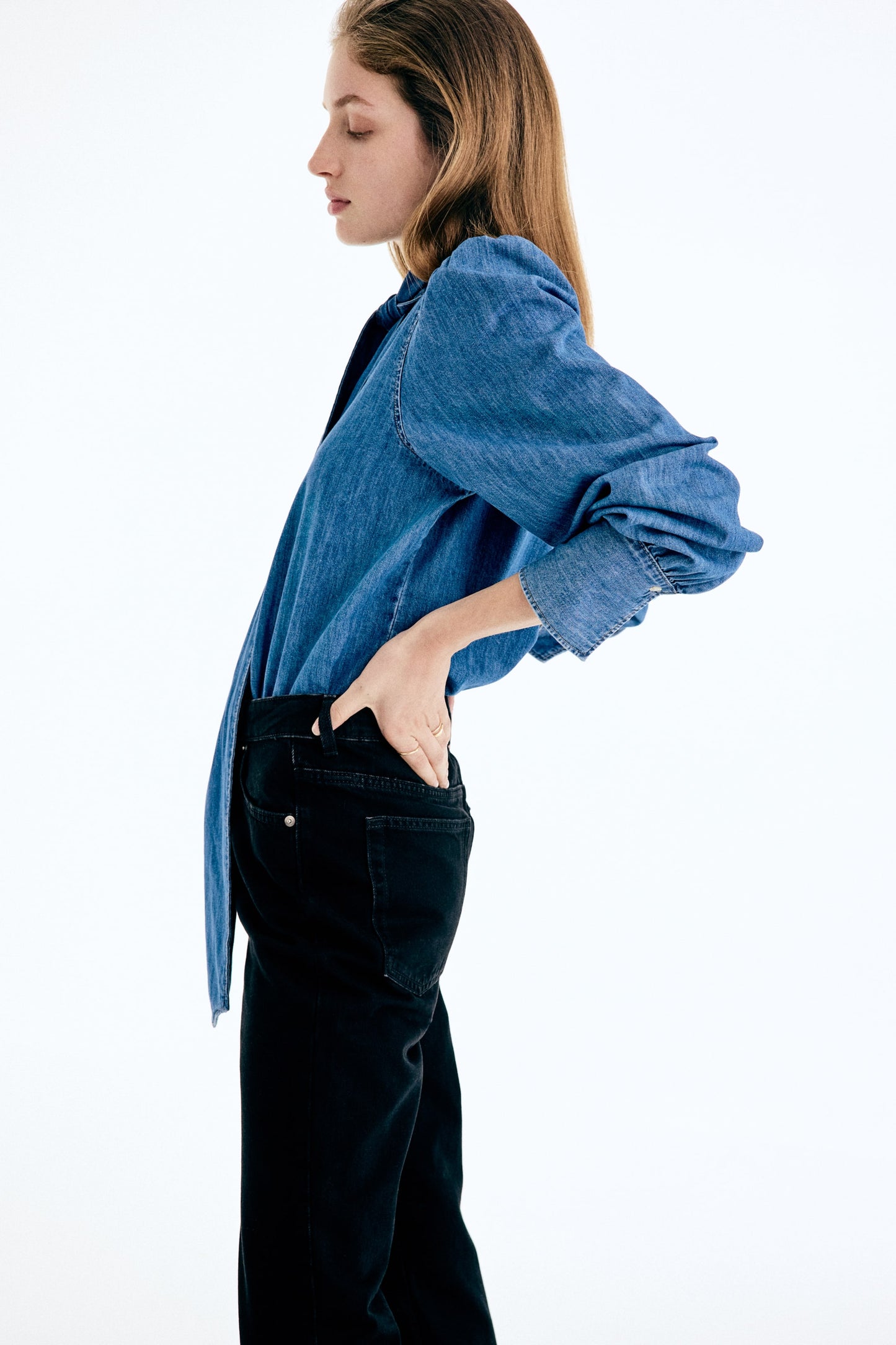 Scarf-detail denim blouse