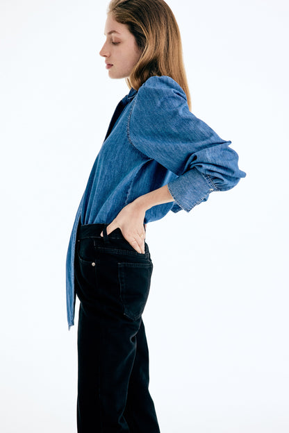 Scarf-detail denim blouse