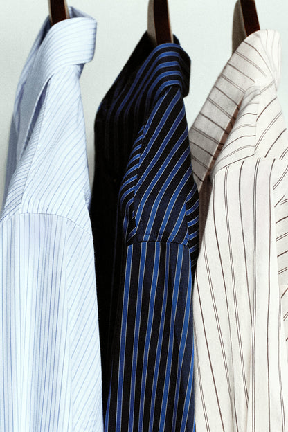 Cutaway-Collar Striped Cotton-Blend Shirt