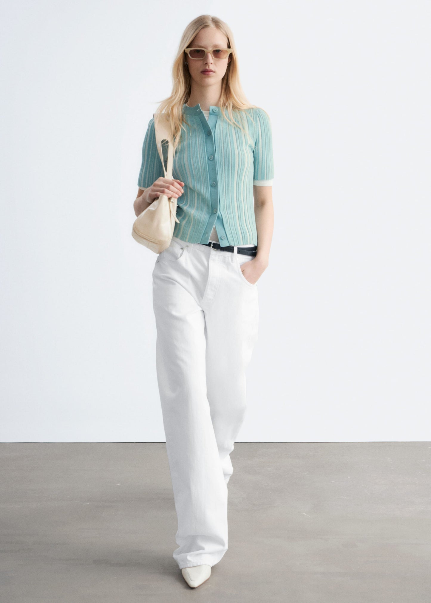 Short-Sleeve Rib-Knit Cardigan