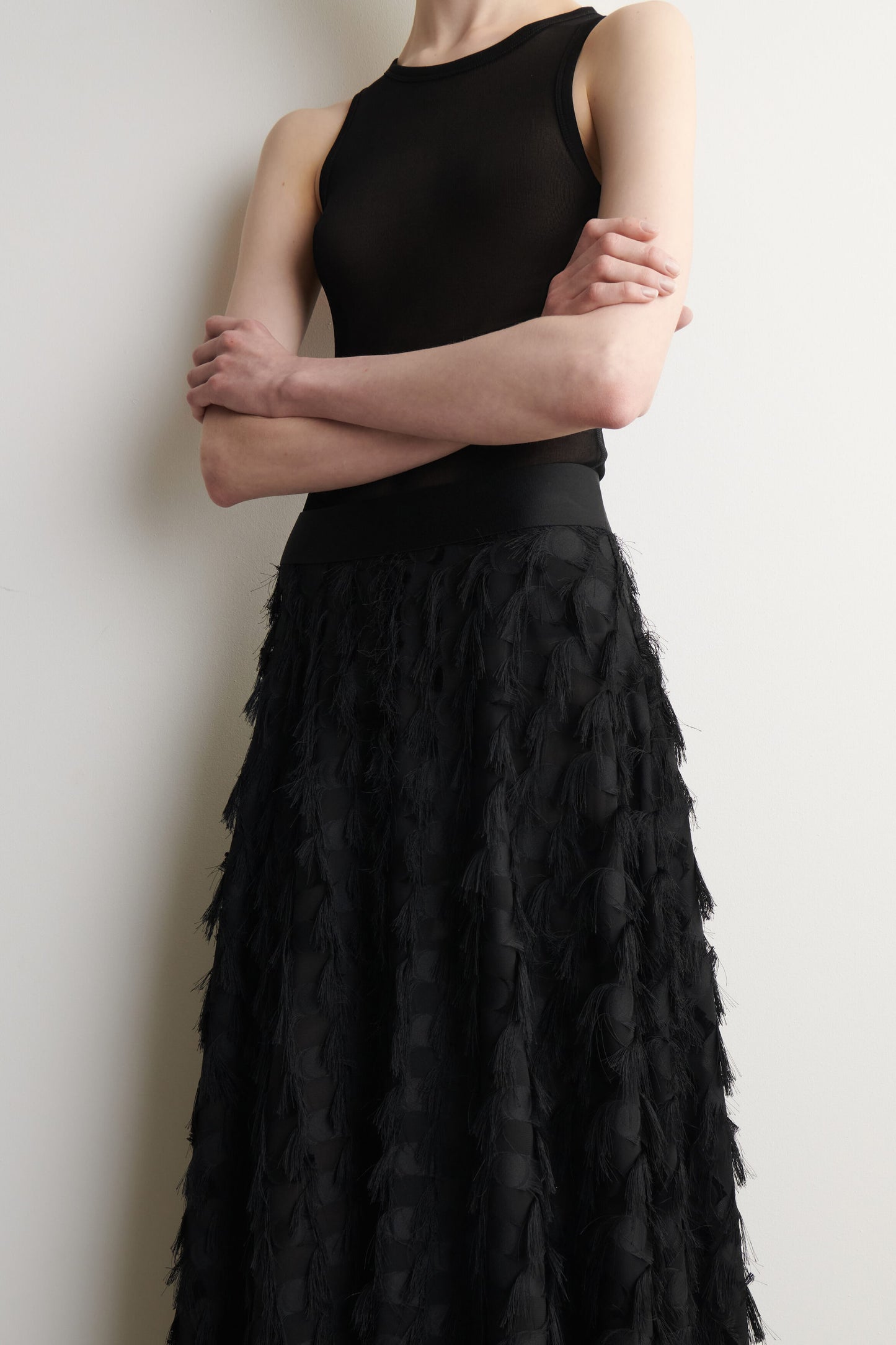 Jacquard-fringed midi skirt