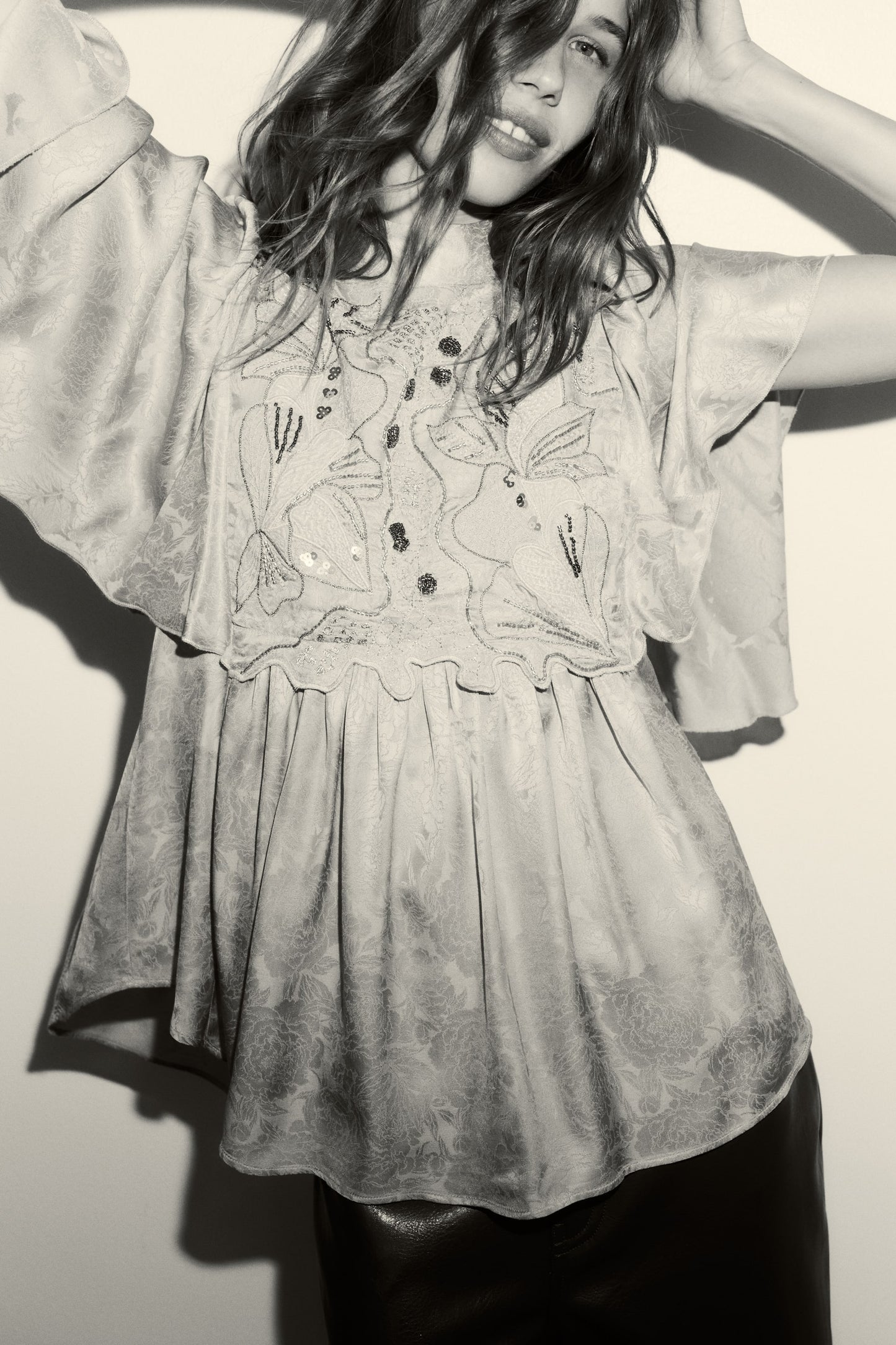 Embroidered jacquard blouse