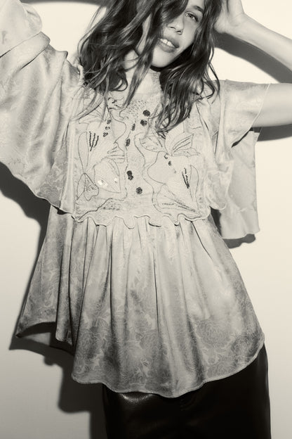 Embroidered jacquard blouse
