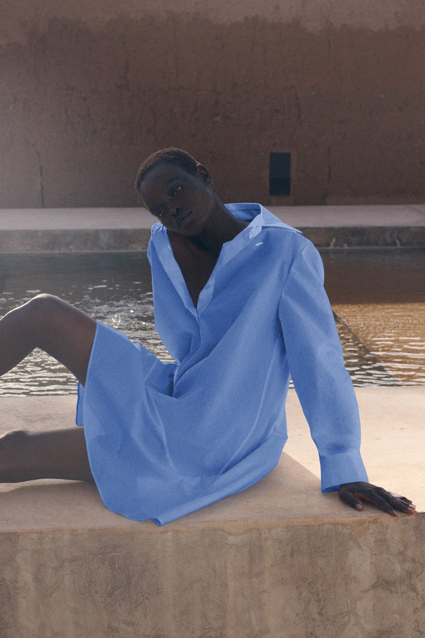Flared Cotton Mini Shirt Dress