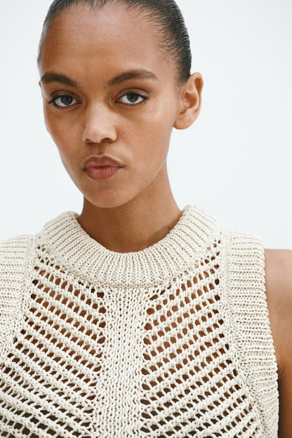 Crochet-look tassel-detail top