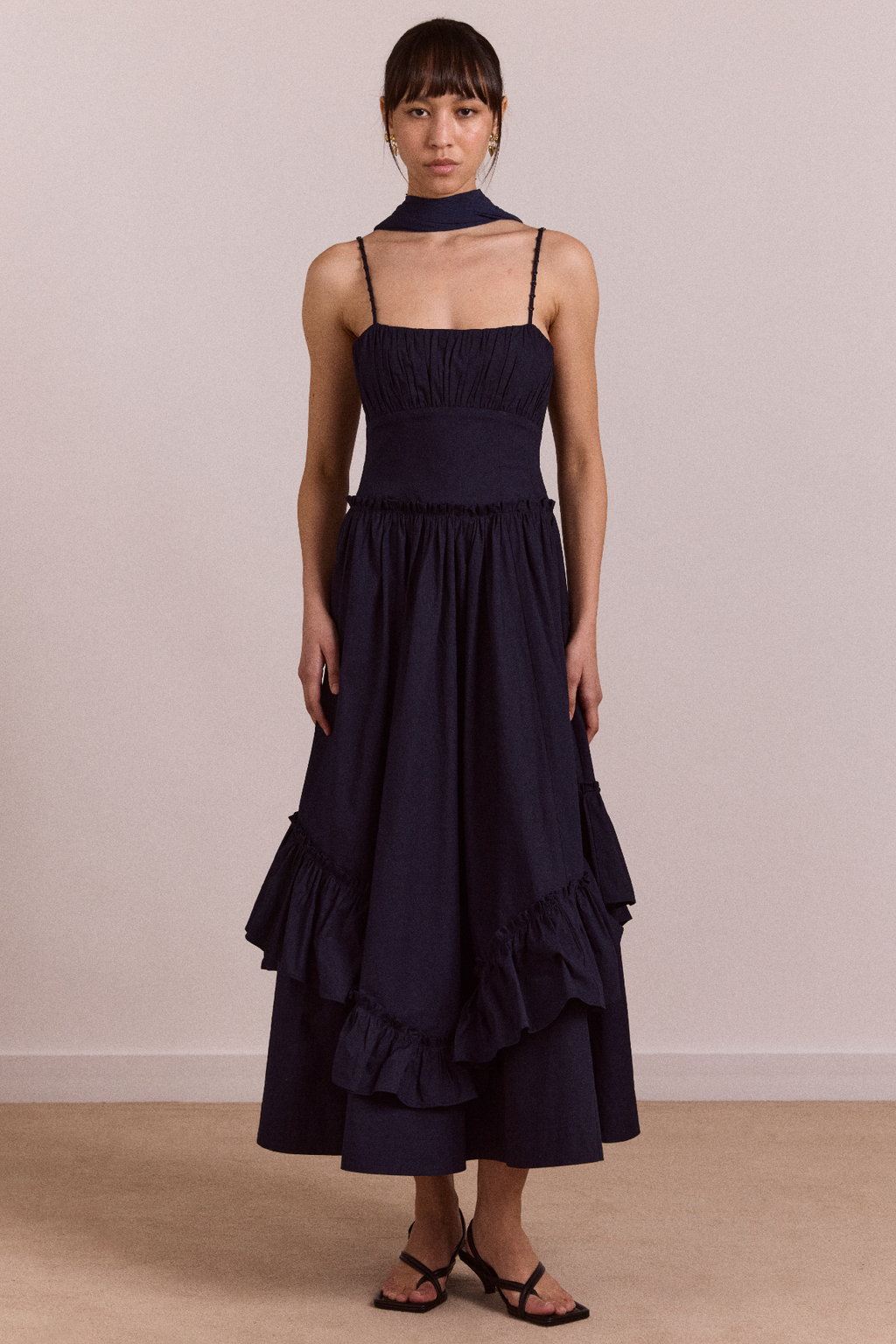 Juno midi dress with sheer scarf