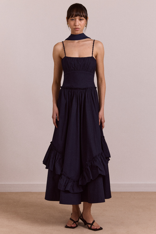 Juno midi dress with sheer scarf