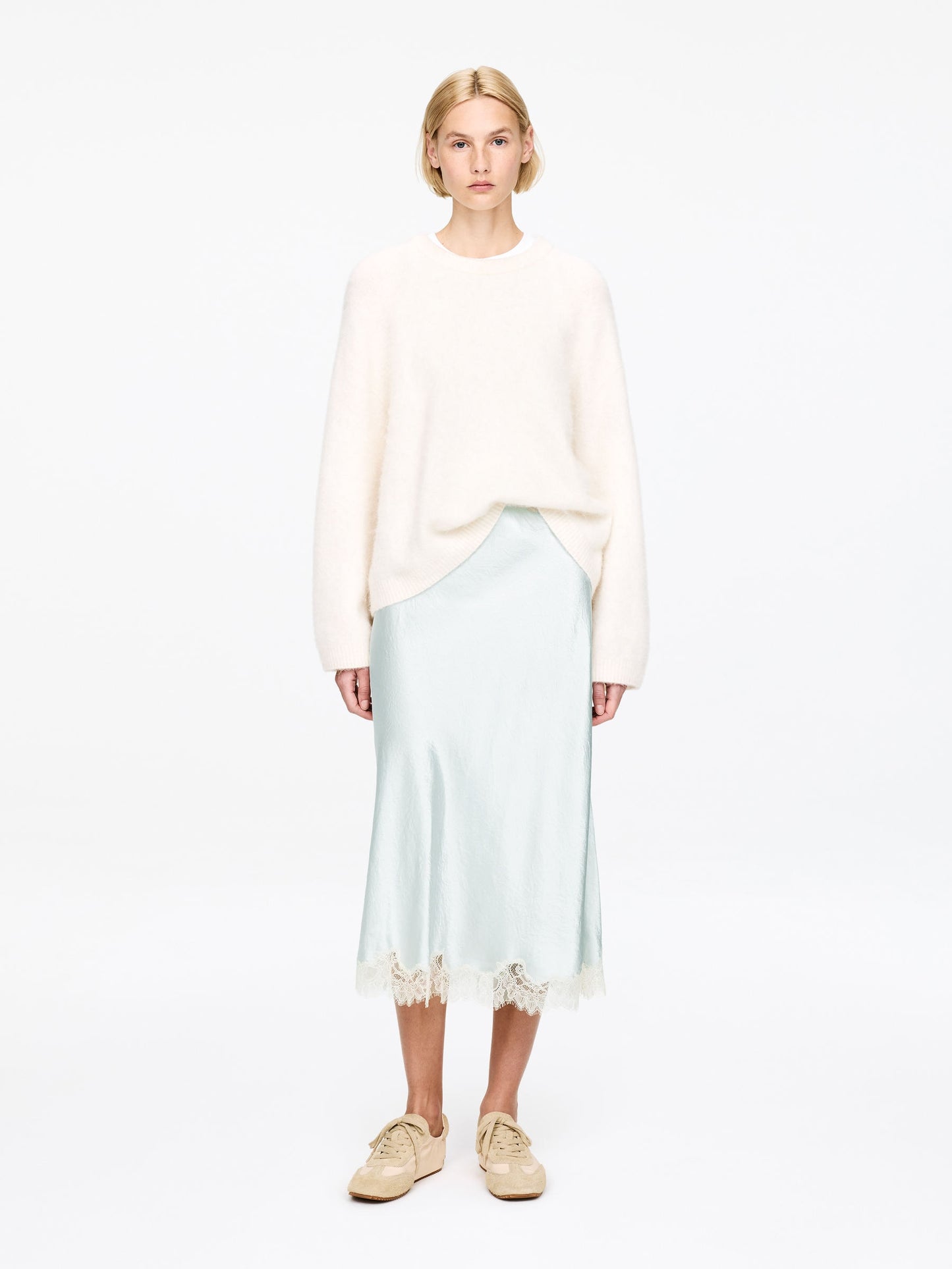 Lace-Detail Satin Skirt