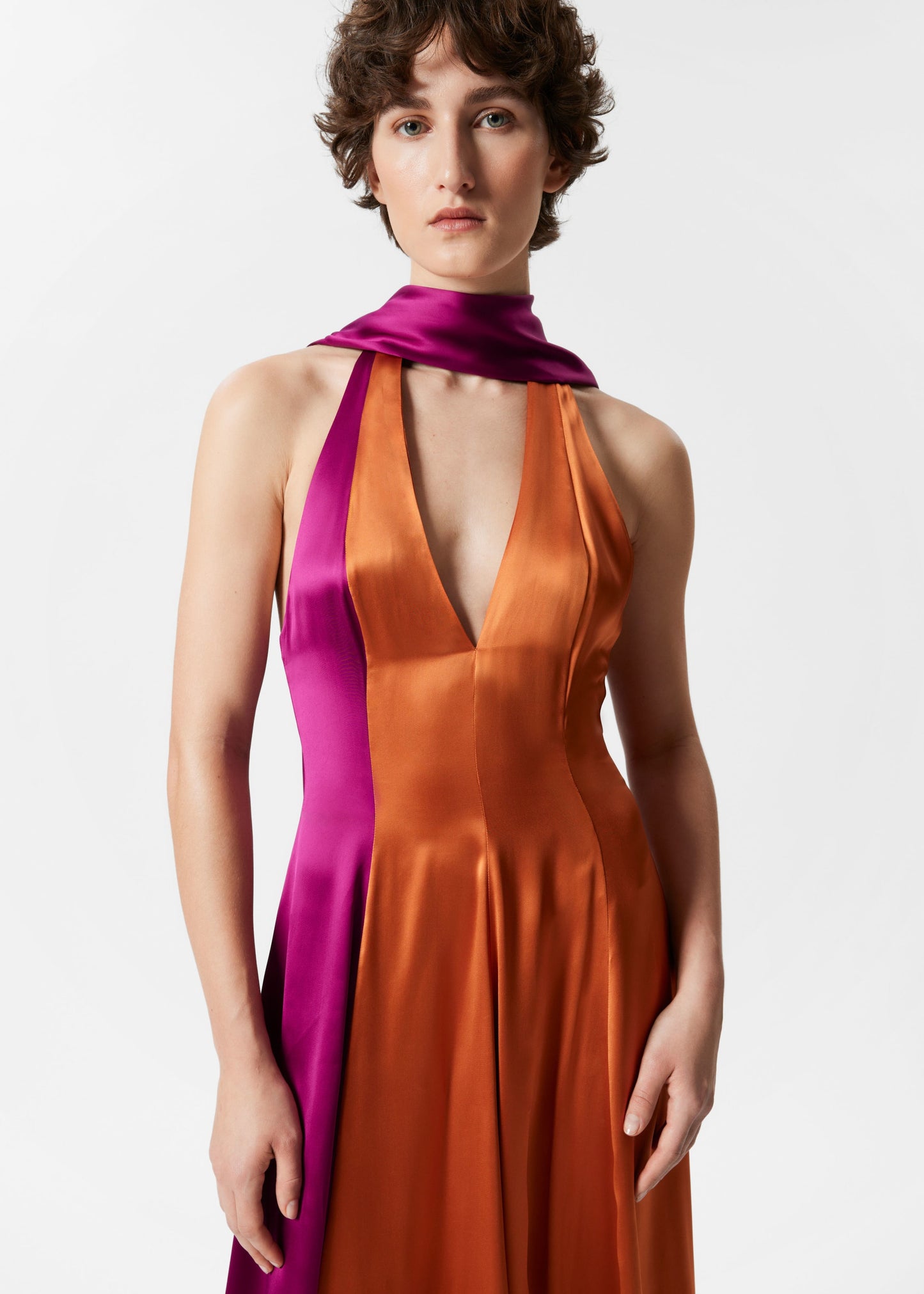 Scarf-Detail Satin Maxi Dress