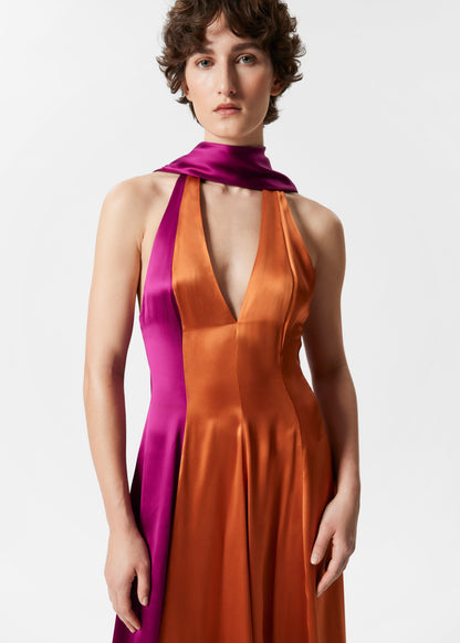 Scarf-Detail Satin Maxi Dress