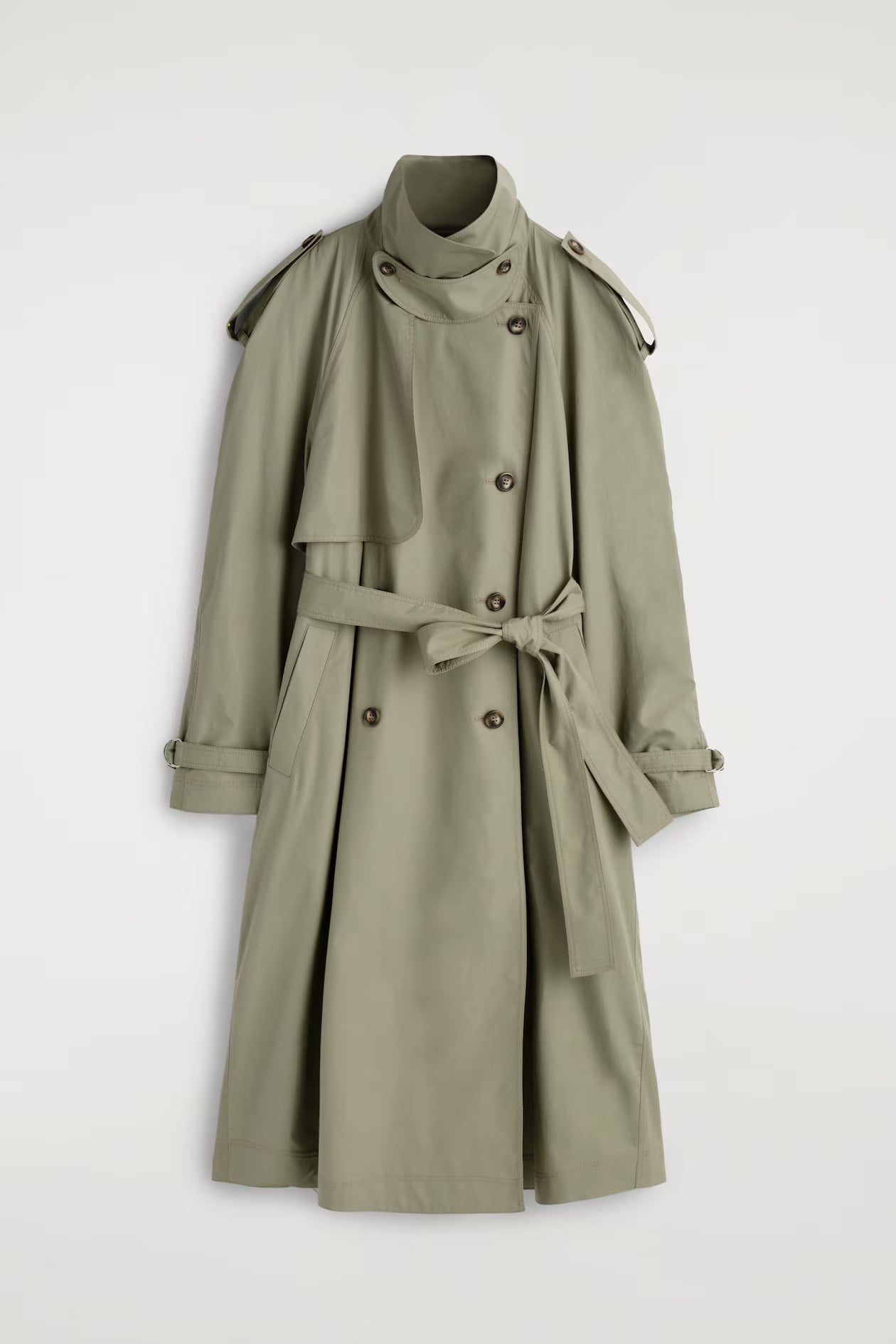 Funnel-Neck Cotton Trench Coat