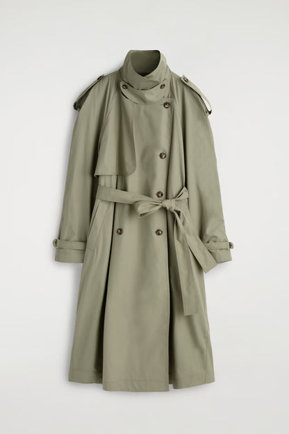 Funnel-Neck Cotton Trench Coat