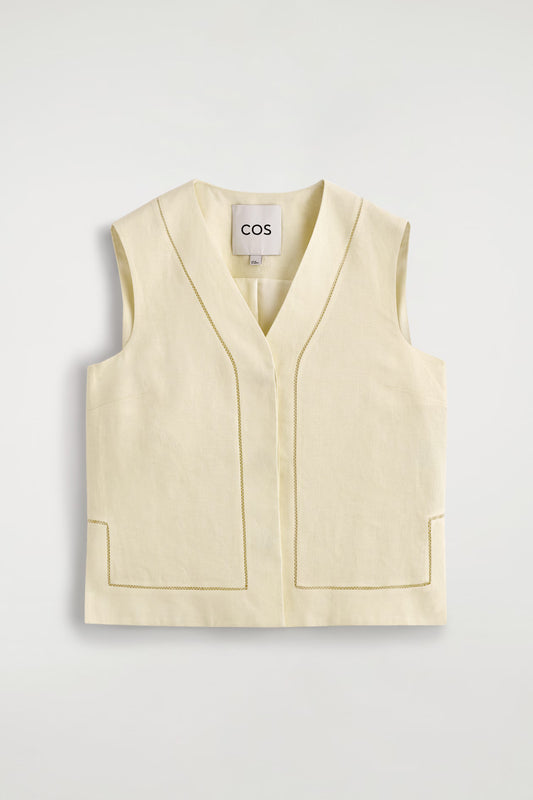 EMBROIDERED-DETAIL LINEN WAISTCOAT