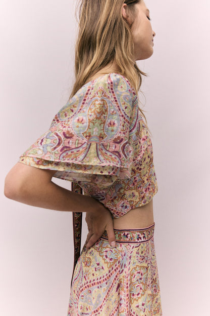 Cropped linen-blend top
