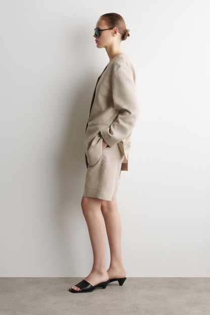 Structured Collarless Linen Blazer