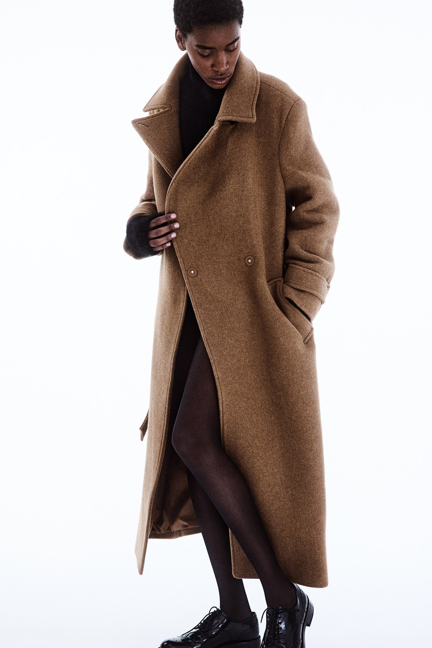 Wool-blend tie-belt coat