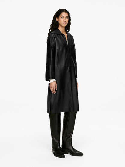 Open-Collar Leather Dress