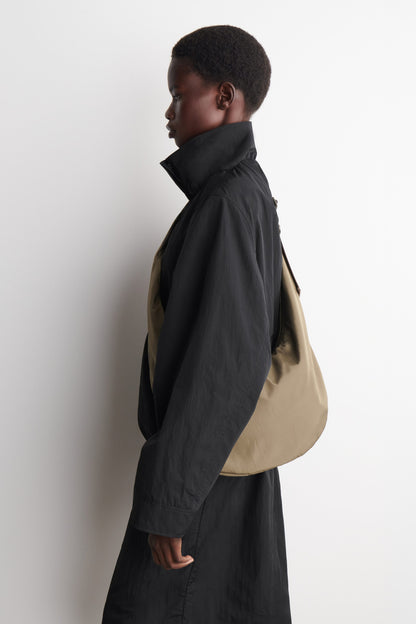 Curved Crossbody  Crinkled-Shell Bag