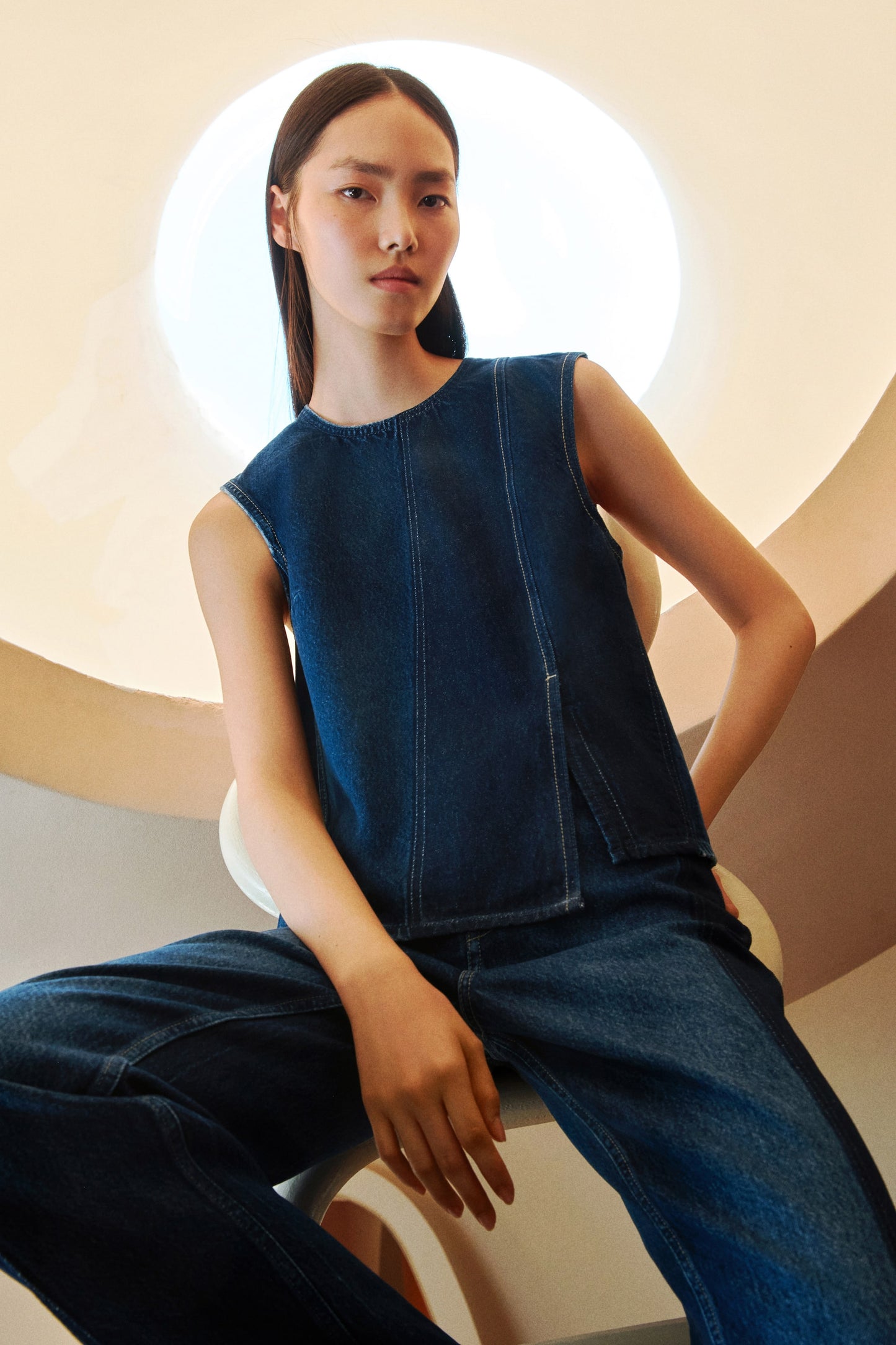 Two-toned denim top