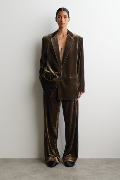 Velvet Elasticated Straight-Leg Trousers