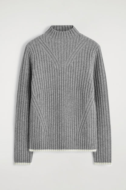 Ribbed Wool Funnel-Neck Jumper