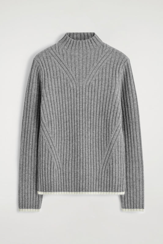 Ribbed Wool Funnel-Neck Jumper