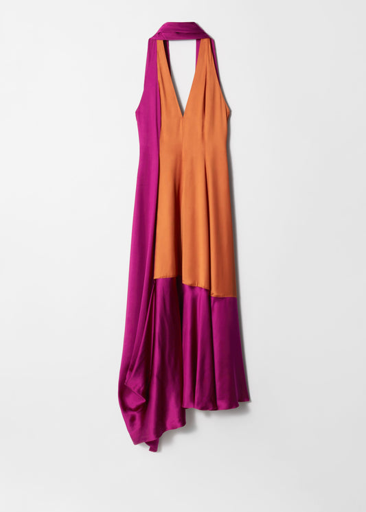 Scarf-Detail Satin Maxi Dress
