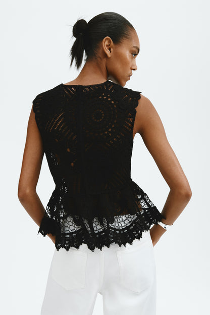 Crochet-look peplum top