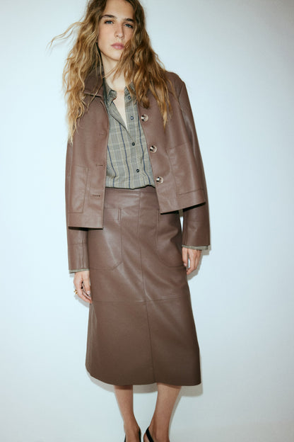 Coated midi skirt