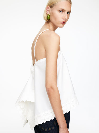 Embroidery-Detail Strap Top