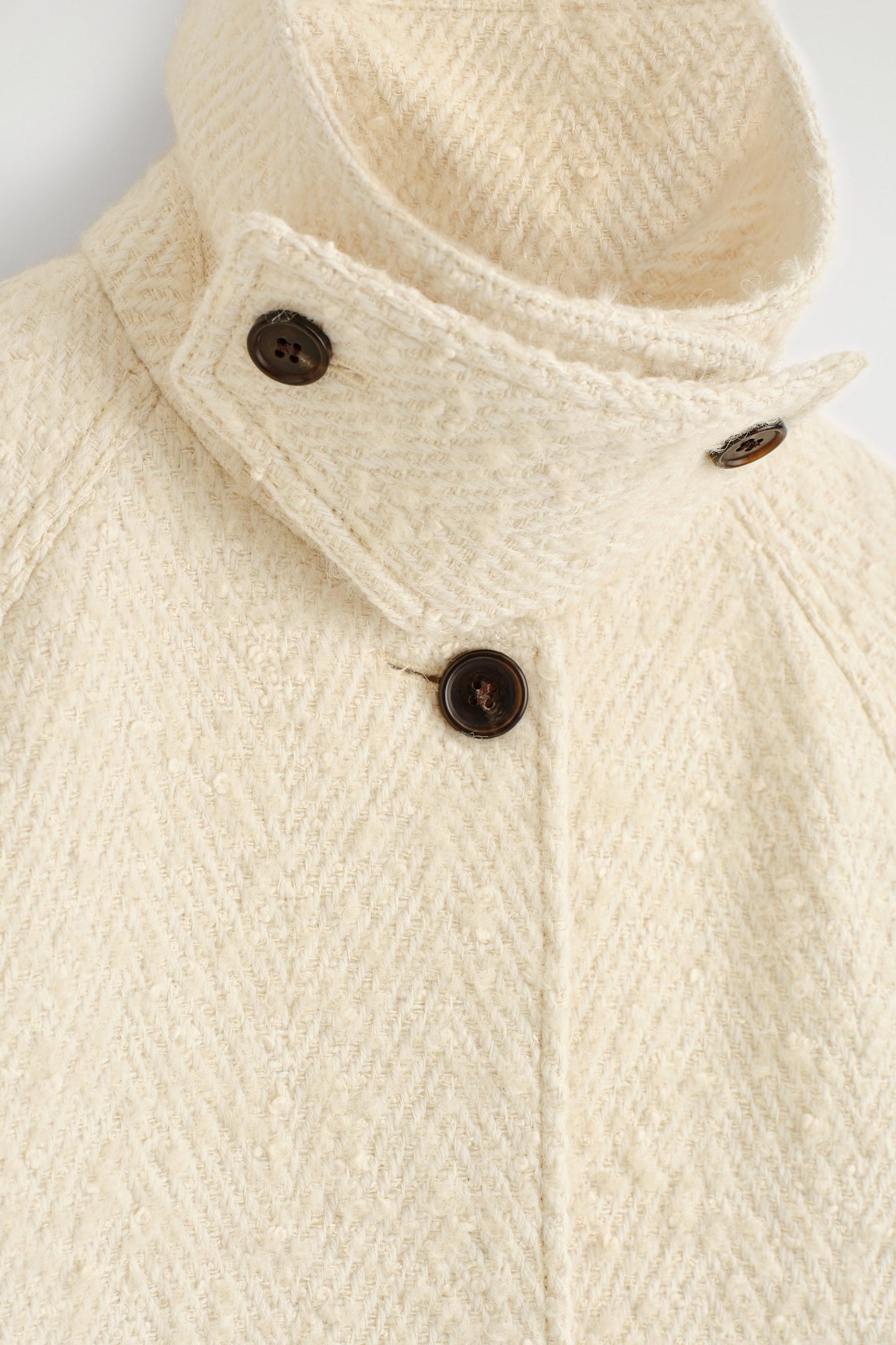 Funnel-neck wool-herringbone short coat
