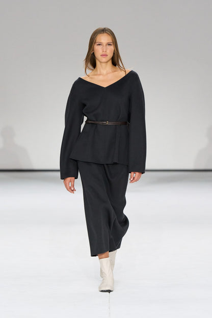 Double-Faced Wool V-Neck Top