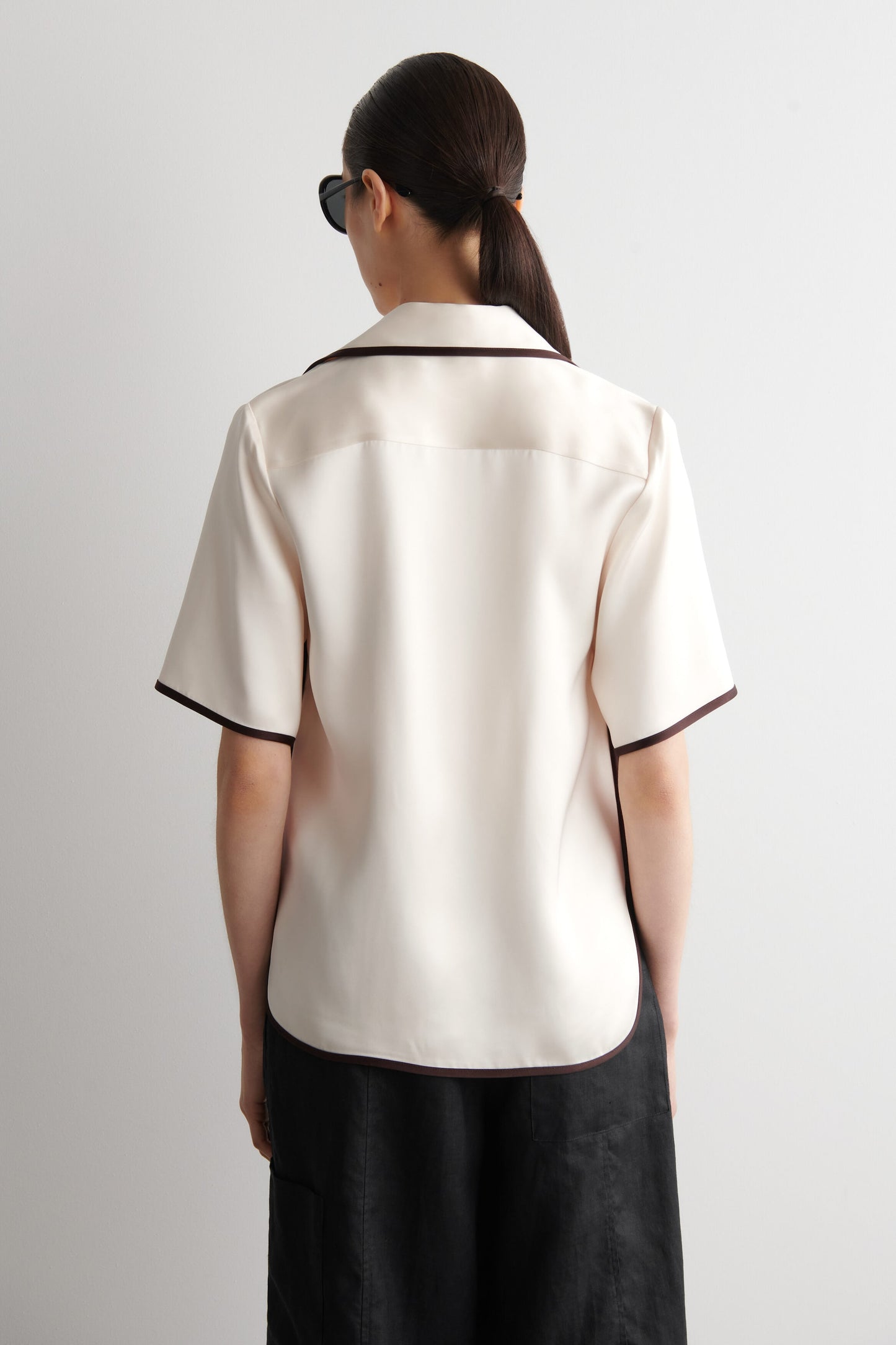 Contrast-Piped Satin Shirt