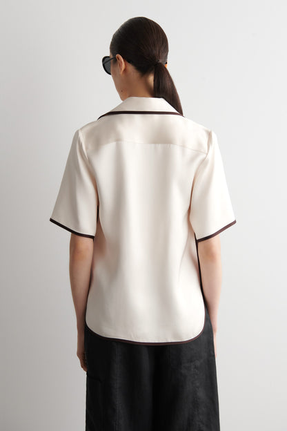 Contrast-Piped Satin Shirt