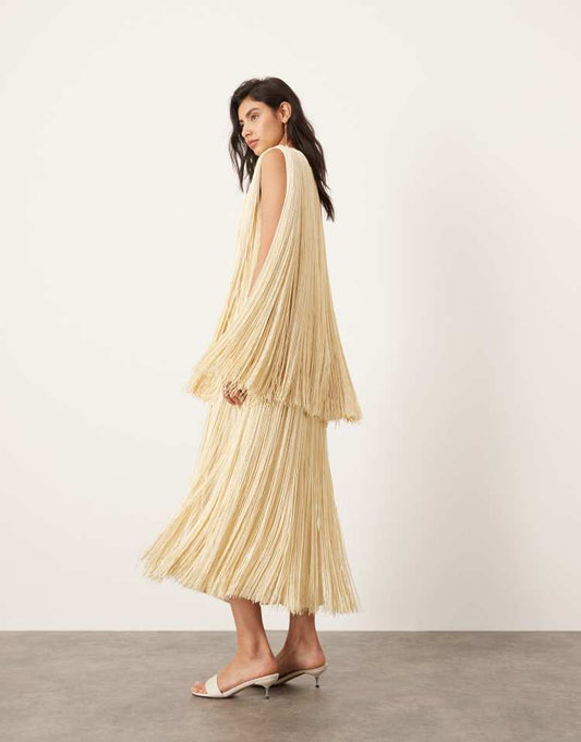 Ultimate fringe layered column maxi dress