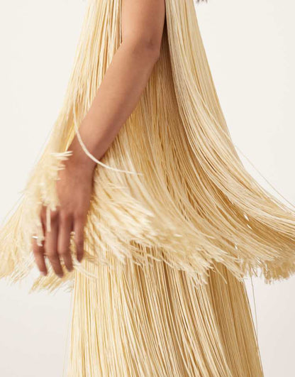 Ultimate fringe layered column maxi dress