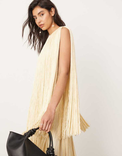 Ultimate fringe layered column maxi dress